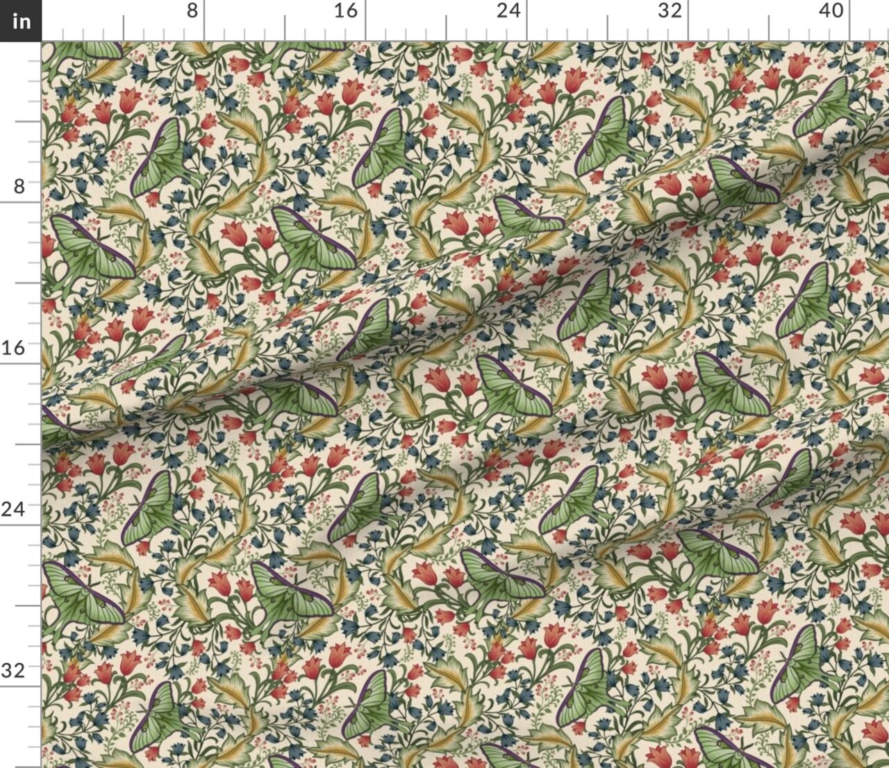 Victorian Luna Moth Arts And Crafts Pollinators Art Nouveau Entomology Lepidoptera Custom Printed Fabric by Spoonflower Various Fabrics by the Yard or Fat Quarter